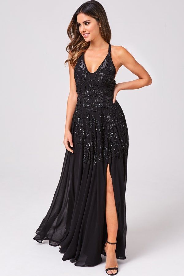 Rylie Black Hand-Embellished Maxi Dress size: 10 UK, c