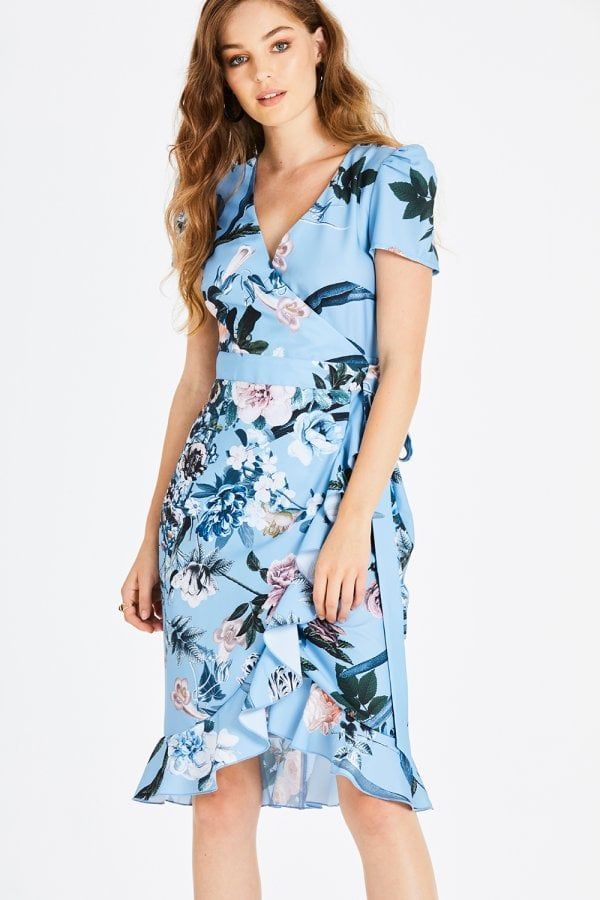 Rori Blue Floral Midi Wrap Dress size: 10 UK, colour: