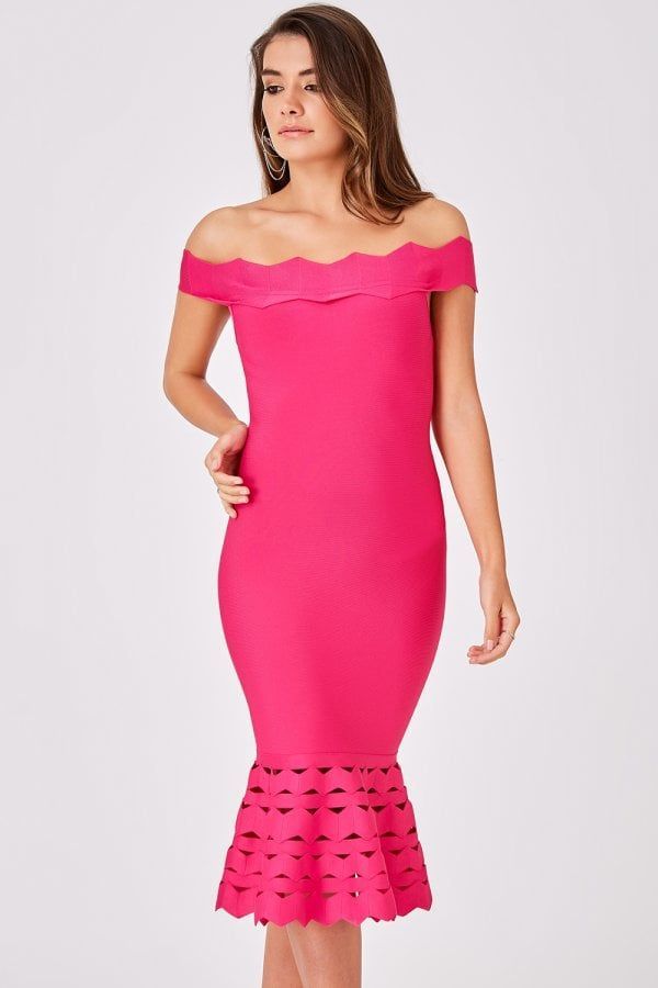 Isadora Pink Bandage Bardot Midi Dress size: 10 UK, co