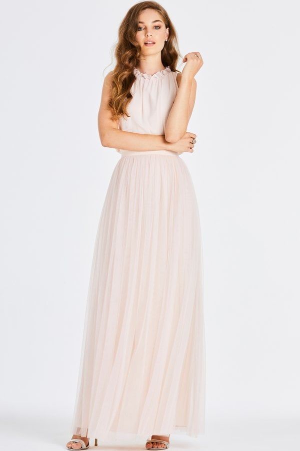 Samantha Nude Maxi Dress With Frill size: 10 UK, colou