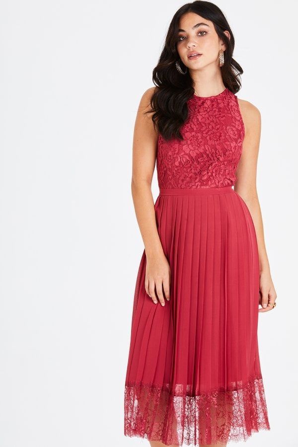 Nadja Red Lace Pleat Midi Dress size: 10 UK, colour: C