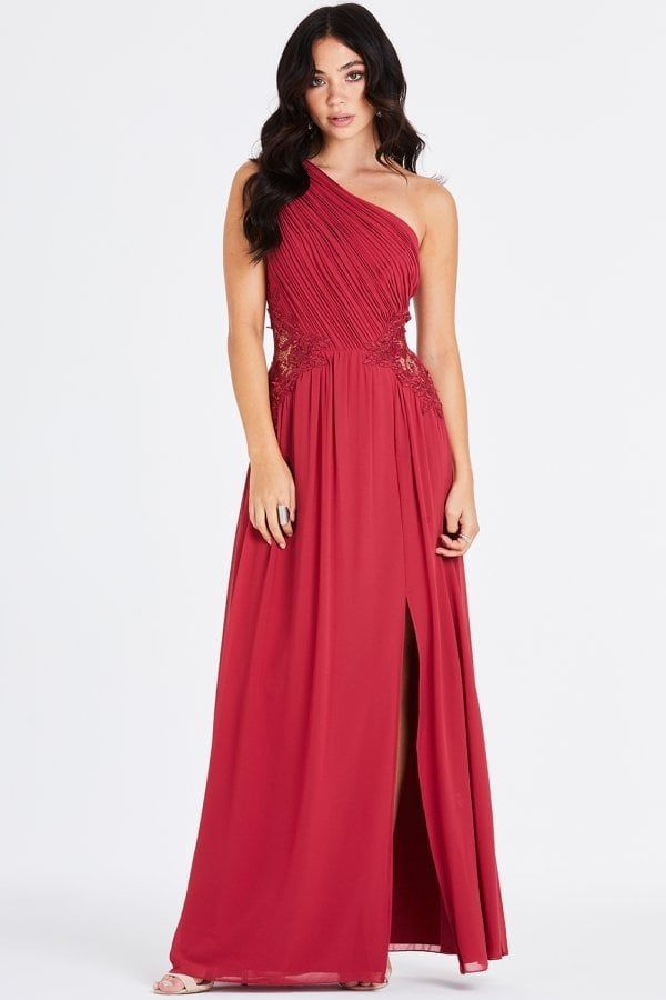 Nadja Red One Shoulder Maxi Dress With Lace size: 10 U