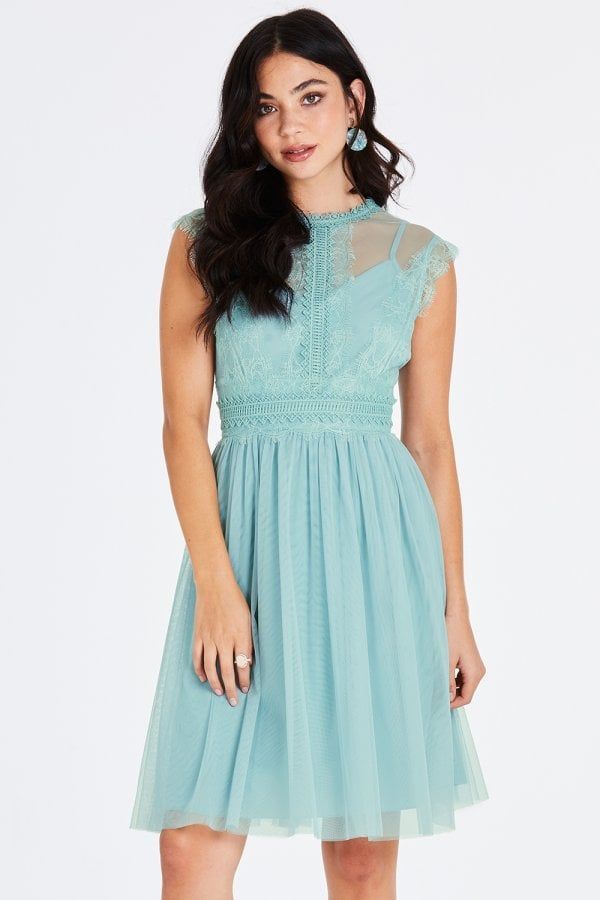 Monet Blue Lace Trim Prom Dress size: 10 UK, colour: B