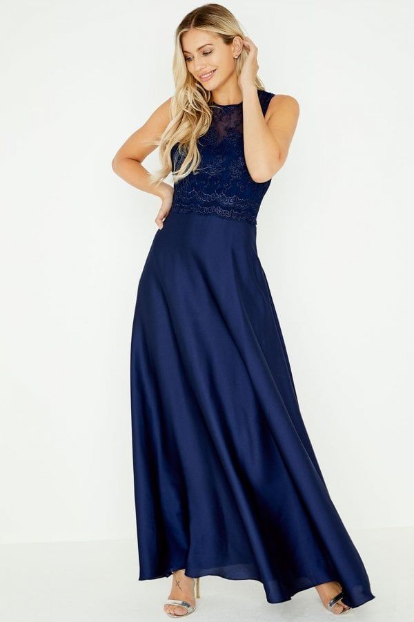 Justina Navy Lace Top Maxi Dress size: 10 UK, colour: