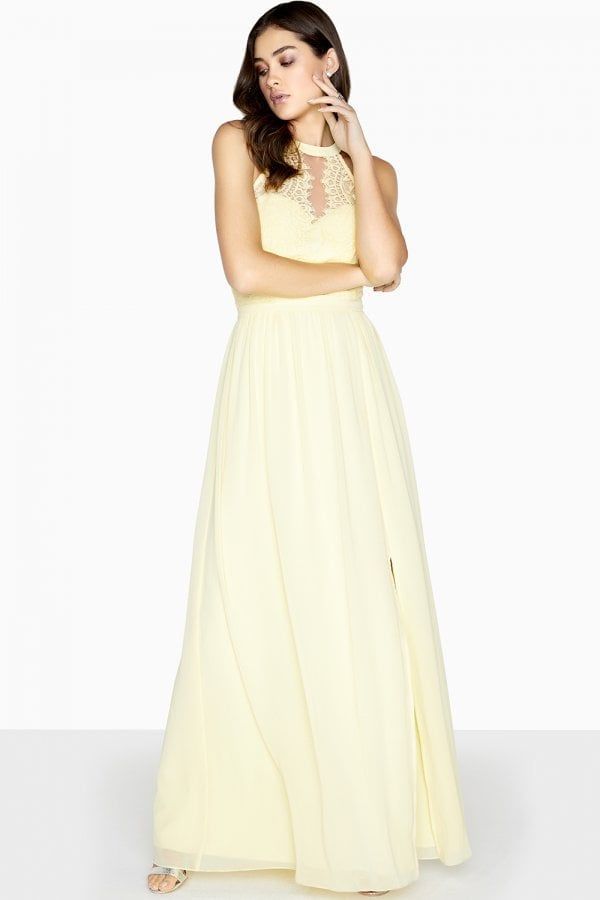 Lace Halter Neck Maxi Dress  colour: Lemon, size: 10 U