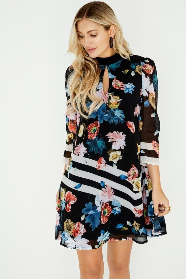 Rossy Floral Stripe Shift Dress size: 10 UK, colour: M