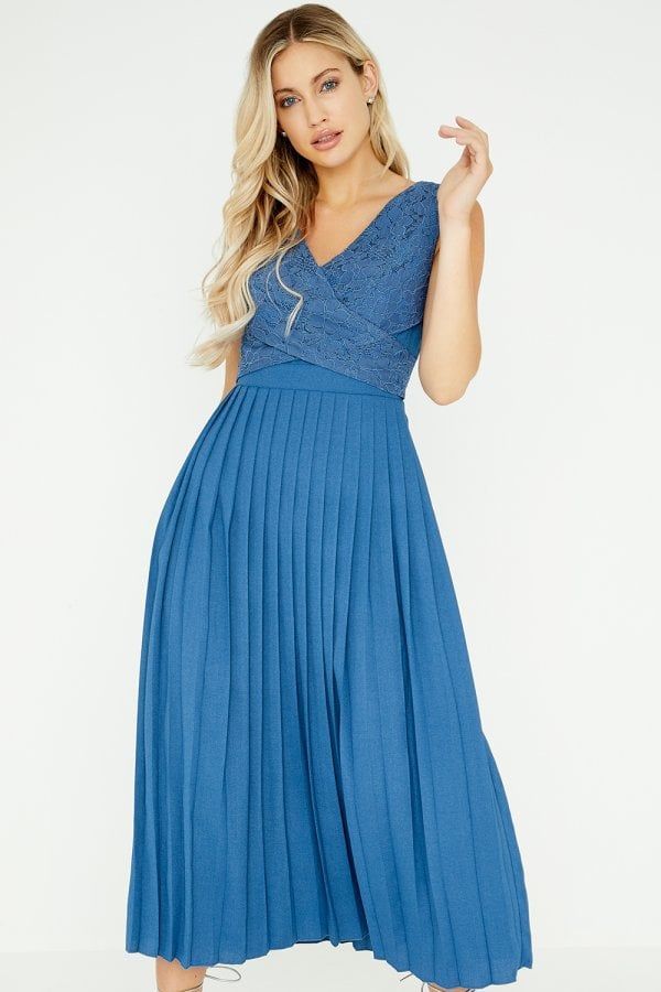 Margot Blue Lace Top Pleat Midaxi Dress size: 10 UK, c
