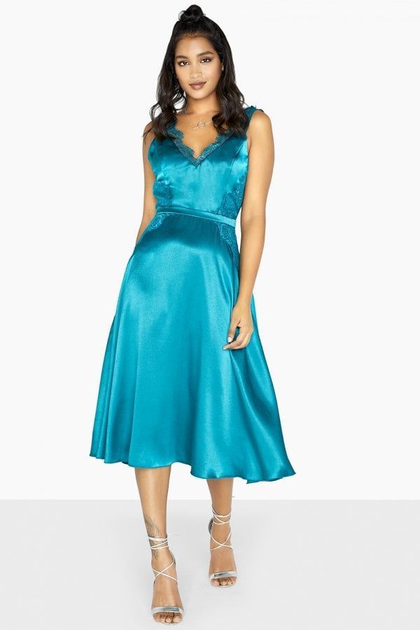 Lulu Satin Slip Dress With Lace Trim size: 10 UK, colo