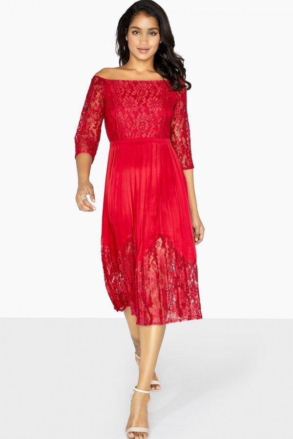Evalina Bardot Lace Midi Dress size: 10 UK, colour: Cr