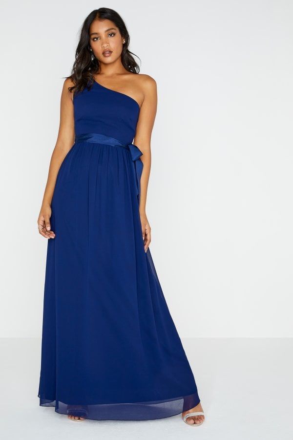 Pearl One Shoulder Satin Top Maxi Dress size: 10 UK, c