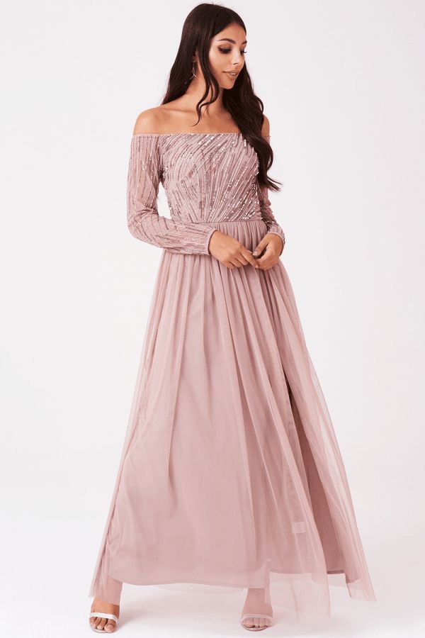 Skylar Linear Bardot Dress size: 10 UK, colour: Mink