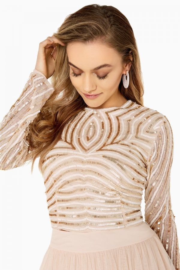 Emma Hand-Embellished Linear Sequin Top Co-Ord size: 1