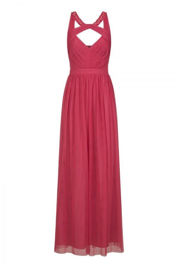 Pink Mesh Maxi Dress size: 10 UK, colour: Crysanthemum