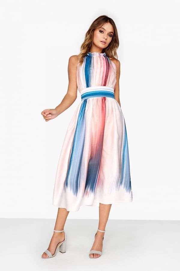 Stripe Satin Midi Dress   size: 10 UK, colour: Print