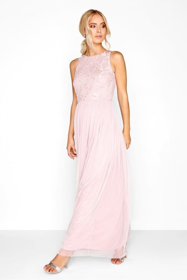 Pink Embroidered Maxi Dress  size: 10 UK, colour: Pink