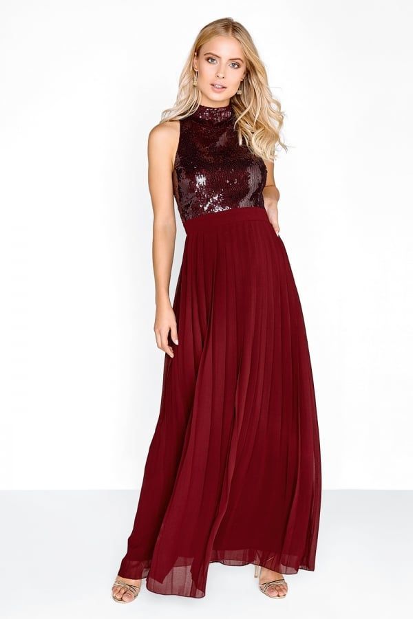 Merlot Pleat Maxi Dress  size: 10 UK, colour: Merlot