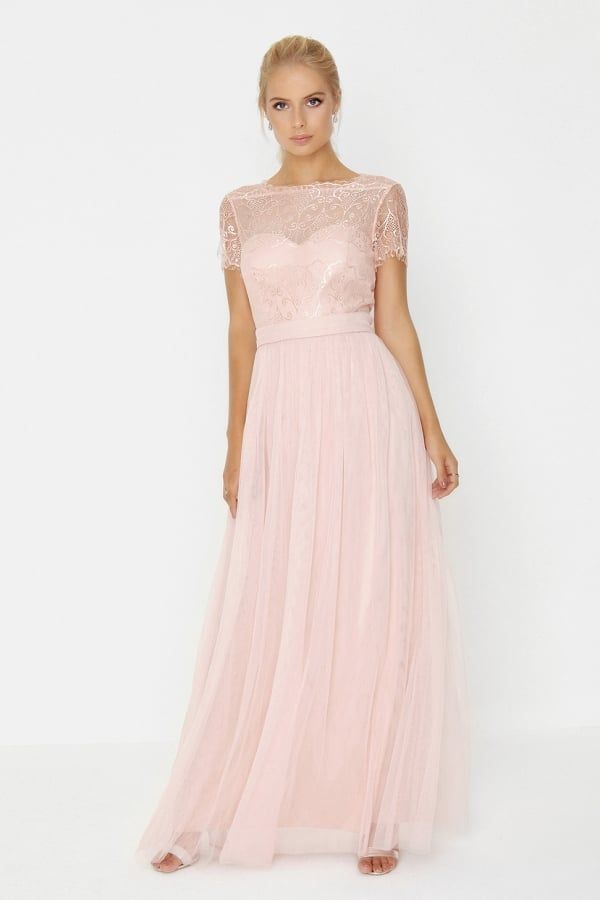 Pink Lace Overlay Maxi Dress size: 10 UK, colour: Pink