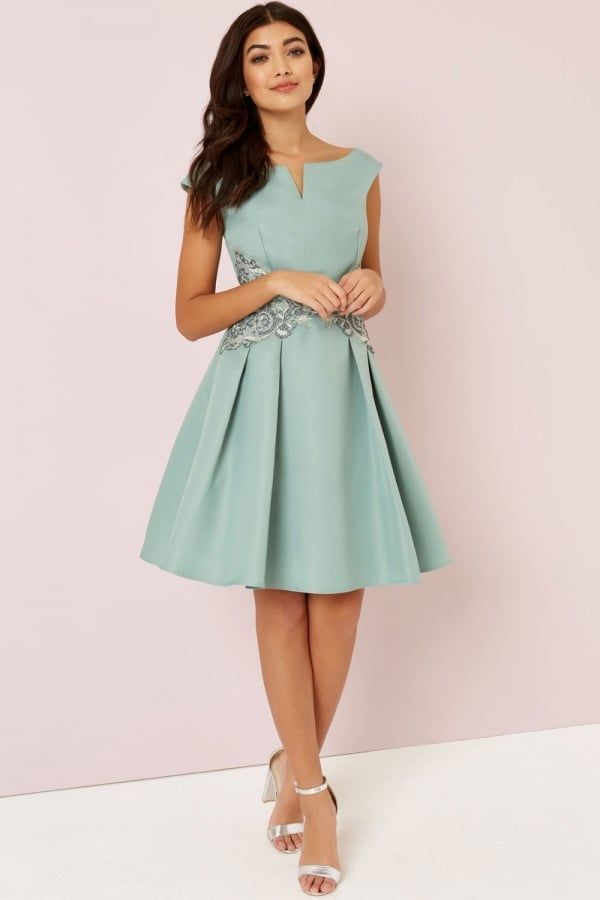 Sage Embroidery Prom size: 10 UK, colour: Sage