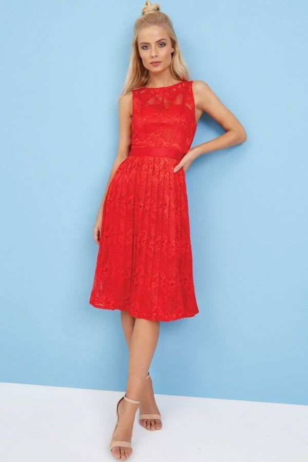 Red Midi Dress size: 10 UK, colour: Red