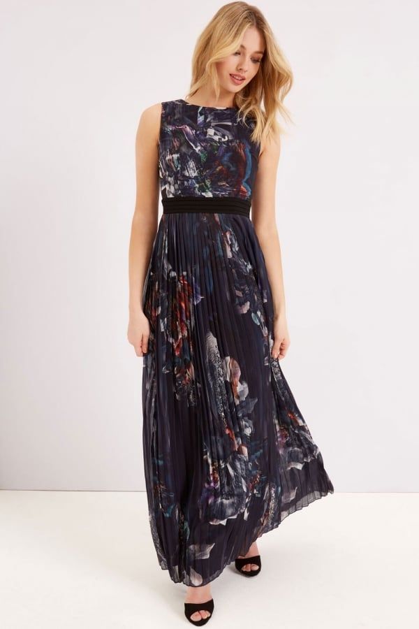 Print Maxi Dress With Pleat Skirt size: 10 UK, colour: