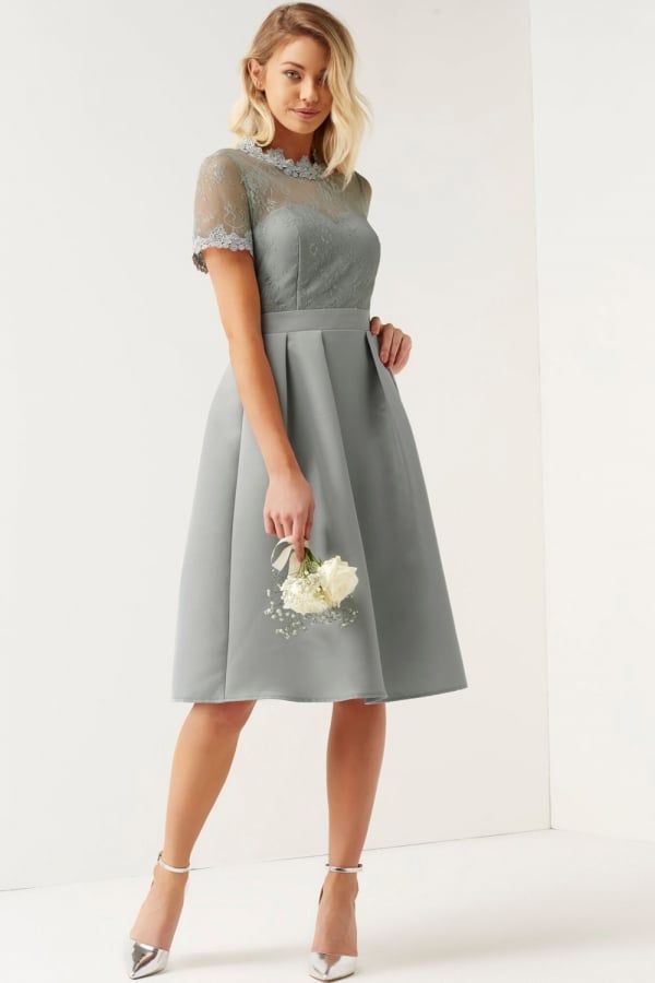 Grey High Neck Lace Dress size: 10 UK, colour: Grey