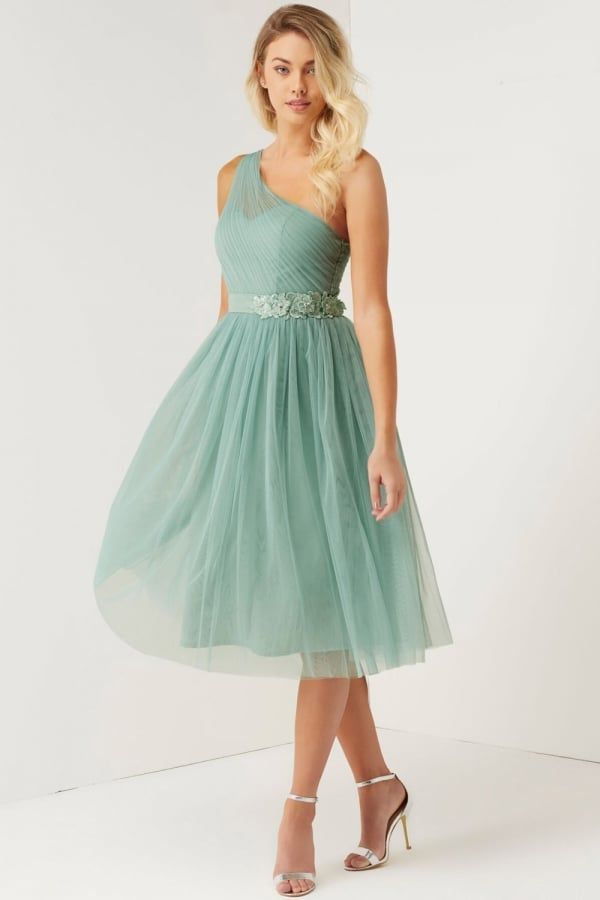 Sage One Shoulder Dress size: 10 UK, colour: Green