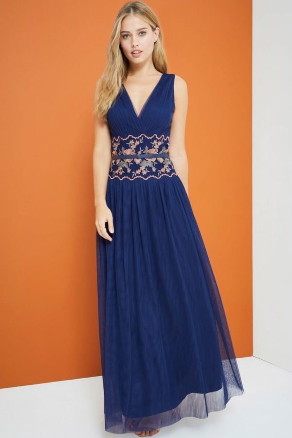 Navy Embroidered Waist Maxi size: 10 UK, colour: Navy