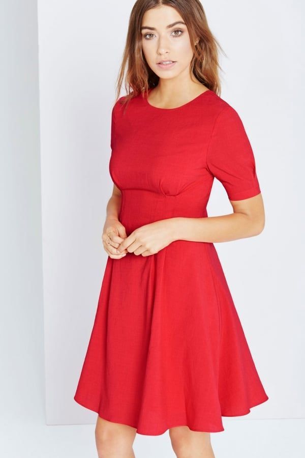 Red Fit And Flare Midi Dress size: 10 UK, colour: Red