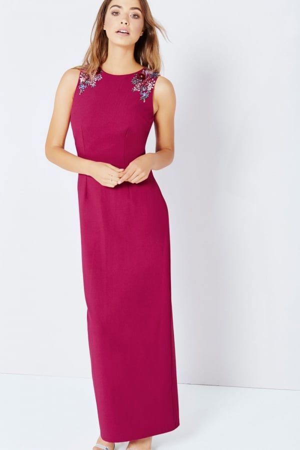 Raspberry Jewel Shoulder Maxi Dress size: 10 UK, colou