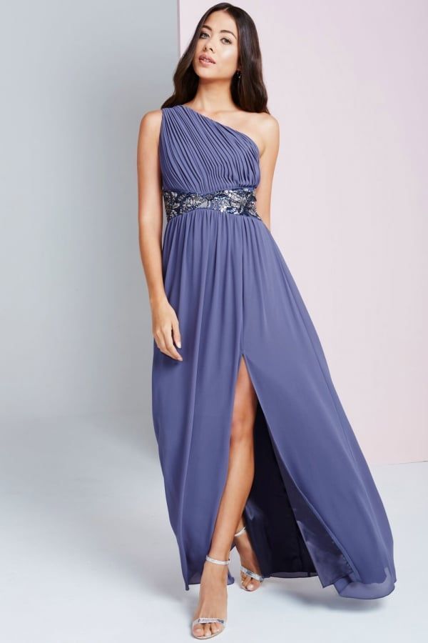 Lavender Grey One Shoulder Maxi Dress size: 10 UK, col