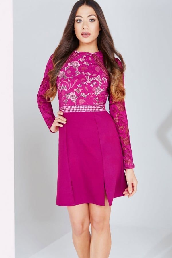 Raspberry Lace Panel Shift Dress size: 10 UK, colour: