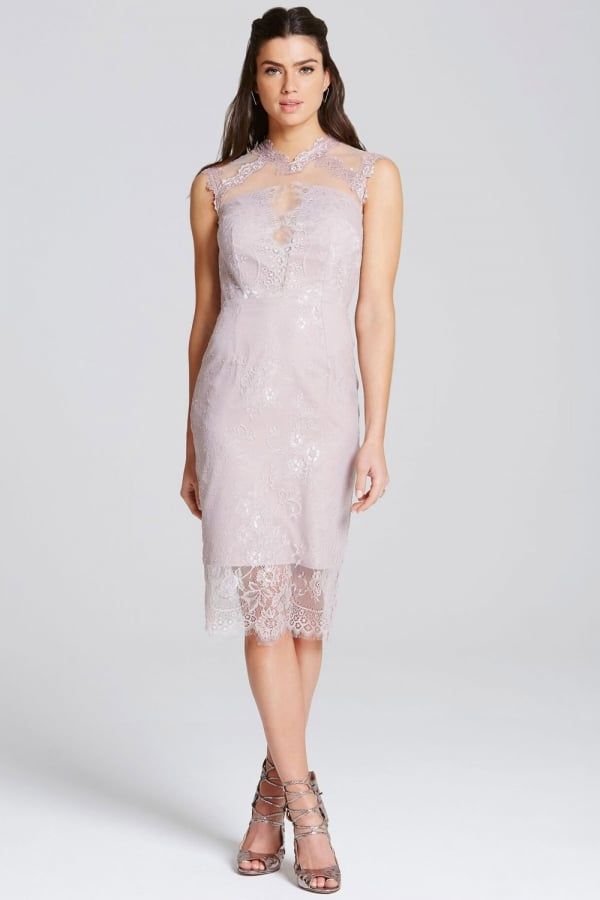 Mink Lace High Neck Bodycon Dress size: 10 UK, colour: