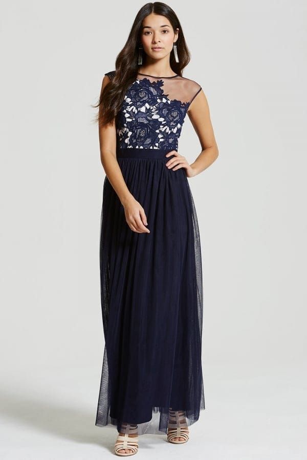 Navy Crochet and Sheer Maxi Dress size: 10 UK, colour: