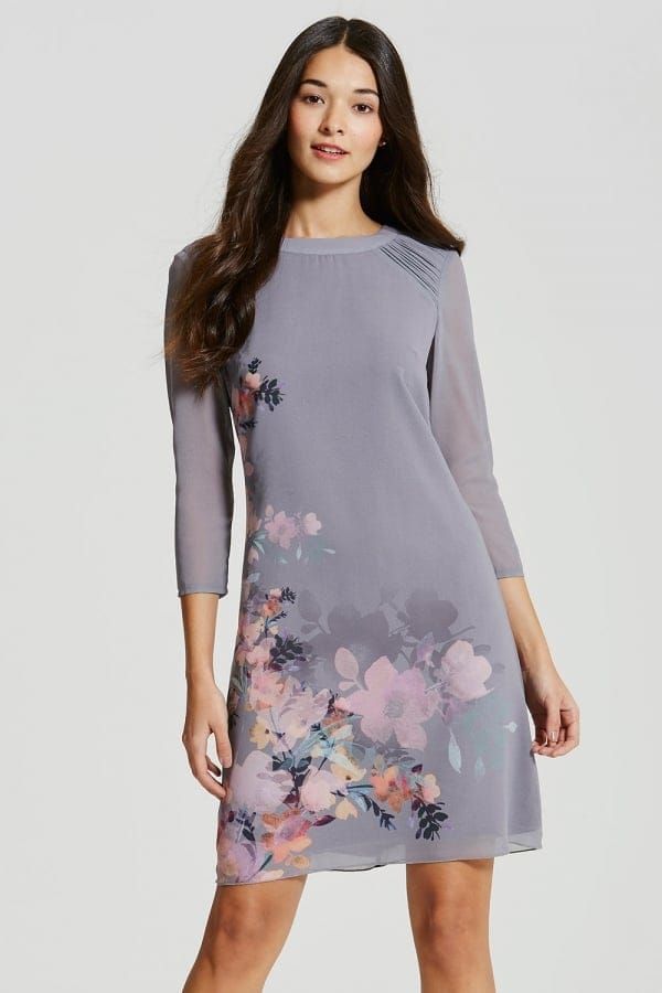 Grey Floral Print Shift Dress size: 10 UK, colour: Gre