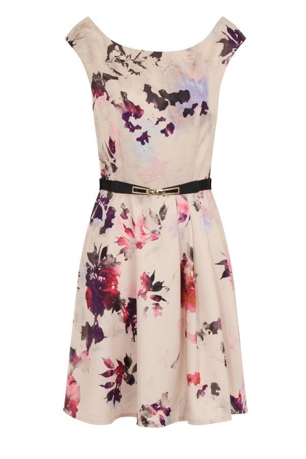 Petal Print Belted Prom Dress size: 10 UK, colour: Pri