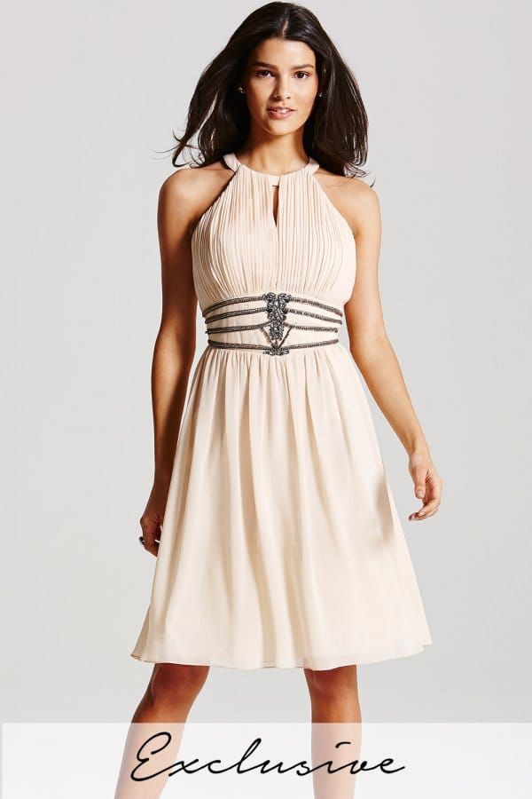 Nude Embellished Cut Out Dress  size: 10 UK, colour: N