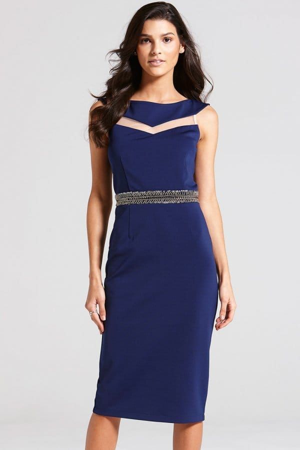 Navy Mesh Insert Bardot Dress size: 10 UK, colour: Nav