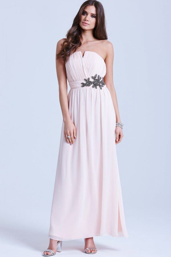 Nude Floral Embellished Bandeau Maxi Dress size: 10 UK