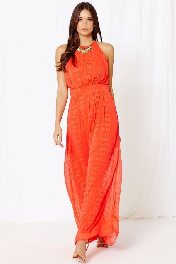Papaya Textured Chiffon Embellished Maxi Dress size: 1