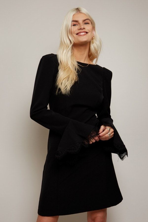 Lanyon Black Lace-Trim Mini Dress size: 10 UK, colour: