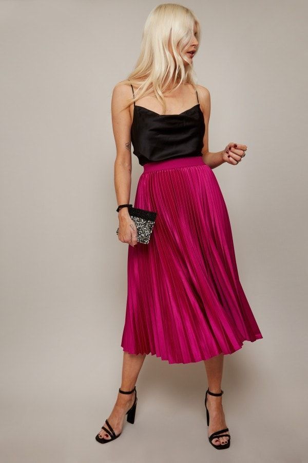 Prospect Magenta Satin Pleated Midi Skirt size: 10 UK,