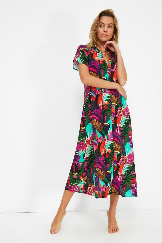 Tropical Print Maxi Shirt Dress  size: 10 UK, colour: Multi