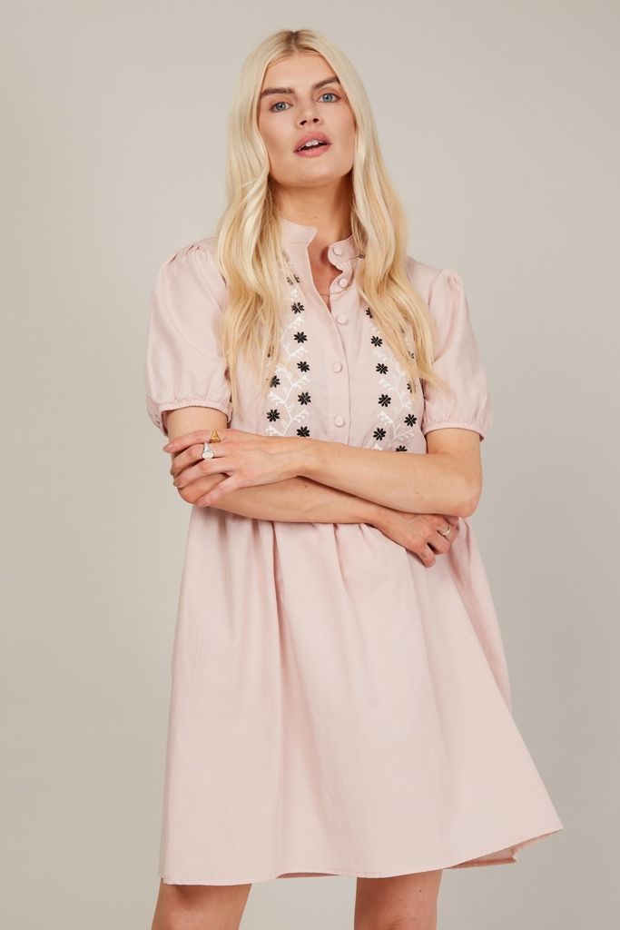 Powder Pink Embrodery Detail Shift Dress size: 10 UK, colour: