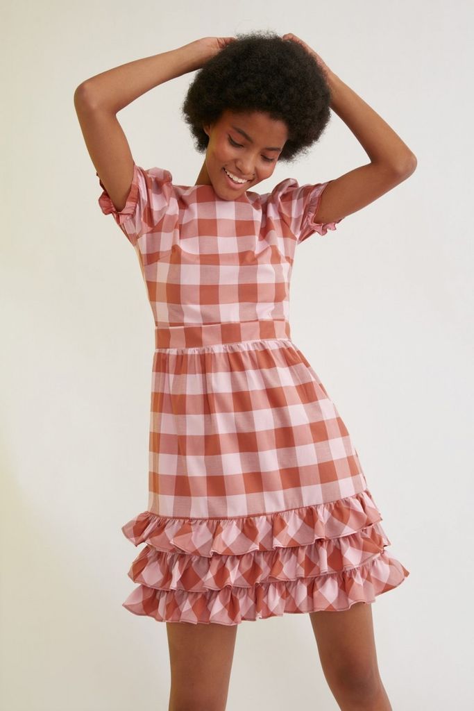 Rose Gingham Frill Hem and Sleeve Dress size: 10 UK, colour: