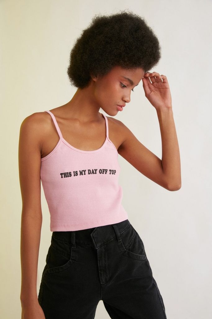 This Is My Day Off Top Pink Slogan Vest size: L, colour: Pink