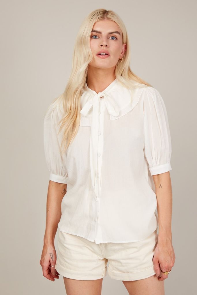 Pussy Bow 3/4 Length Puff Sleeve Blouse size: 10 UK, colour: