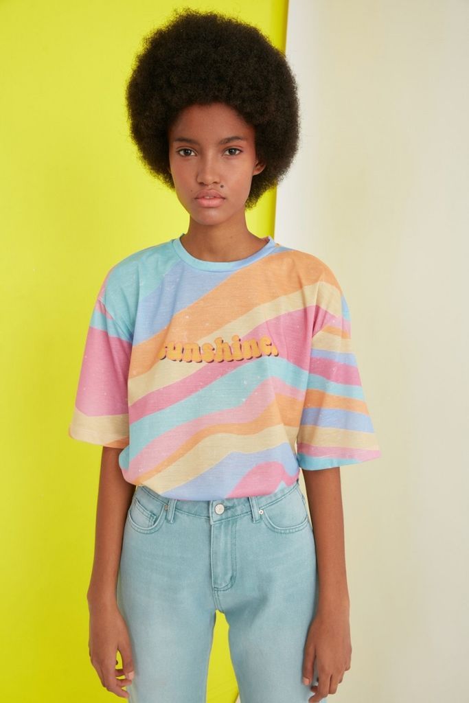 Sunshine Rainbow Print T-Shirt size: L, colour: Multi
