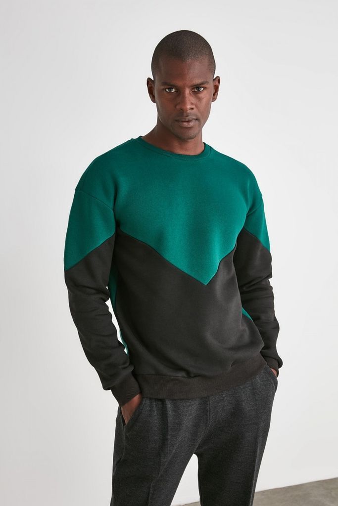 Men's Green And Black Sweater size: L, colour: Emerald G