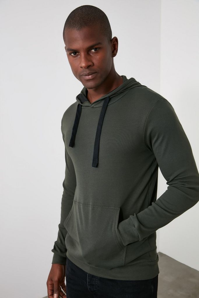 Men's Khaki  Hoodie With Pockets size: L, colour: Khaki