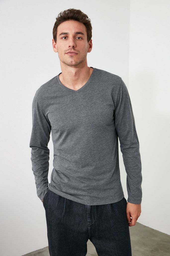 Men's Dark Grey Long Sleeve Top size: L, colour: Anthrac